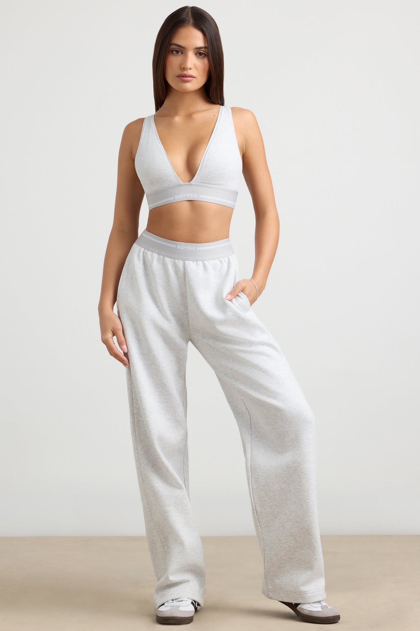 Fluid - High-Waist Straight-Leg Joggers in Grey Marl